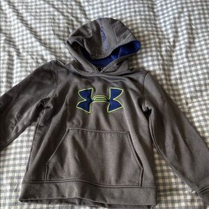 Under Armour Kids Charcoal Hoodie with Blue and Neon Green Logo
